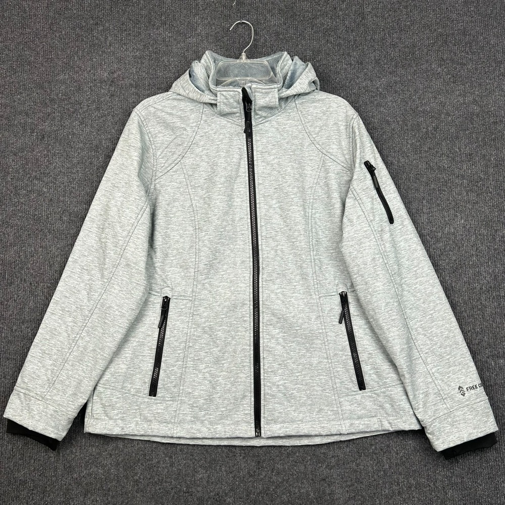 Free Country Women's Hoodie Jacket Full Zip Long Sleeve Light Gray Sz XL
